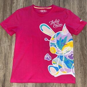 BKYS Lucky Charm Black Crewneck Embroidered Shirt Pink/ Multicolor Bunny large